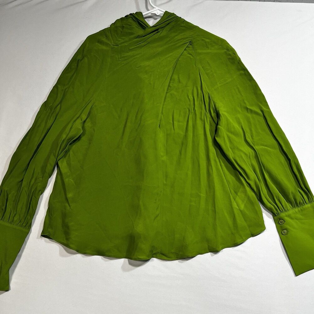 Zara Green Flowy Blouse Tie Neck XS NWT Open Back Keyhole Long Sleeve 2143/065